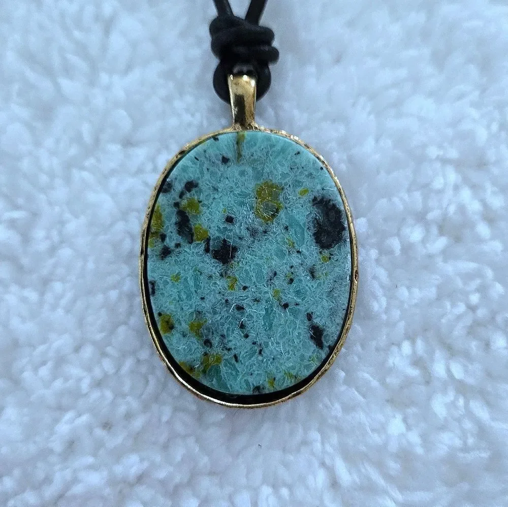 Atterri🛬 Reconstituted Stone on a Black🖤 Waxed Cord Necklace - NIB